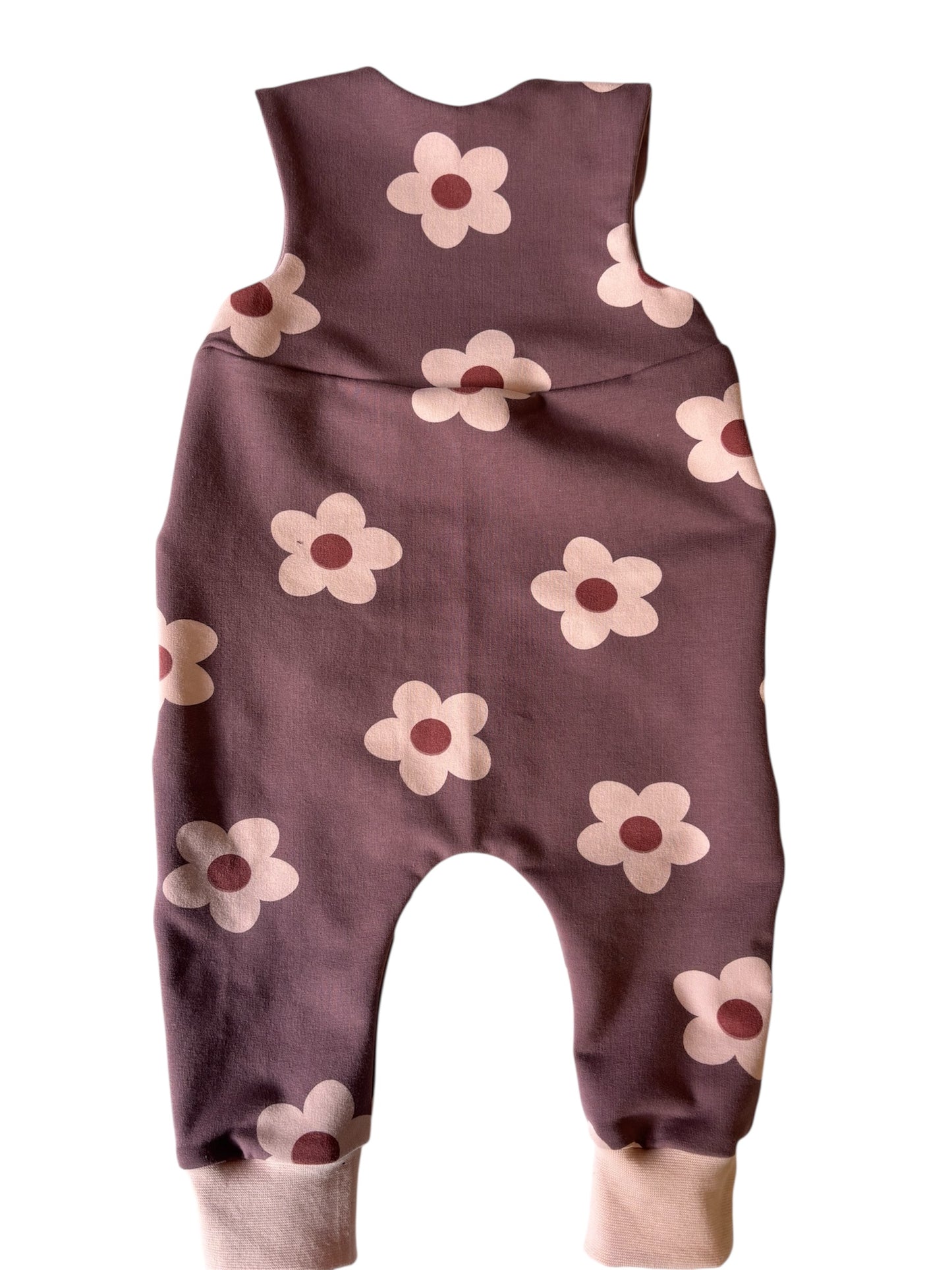 Babystrampler-Retroblumen/ Auberginenfarbe/Altrosa