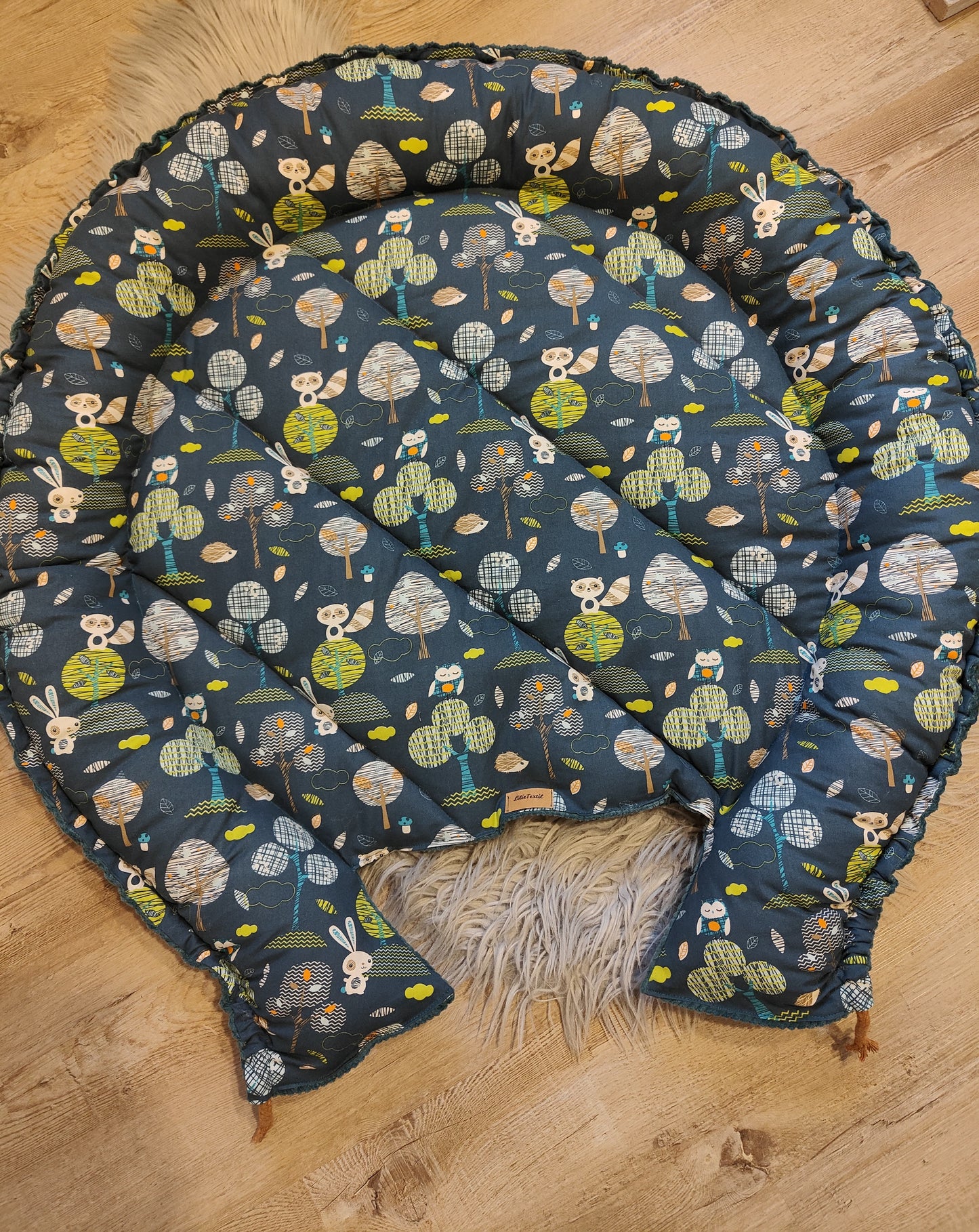 Babynest 2in1 - Waldgeflüster / petrol Cord