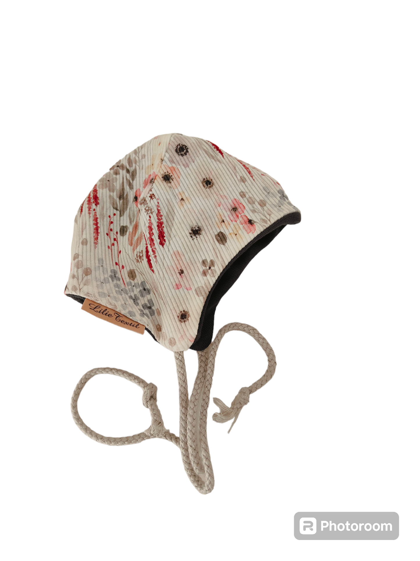 Frühchen Babywendemütze aus Rippjersey - Blumen und Sträucher/ Grau