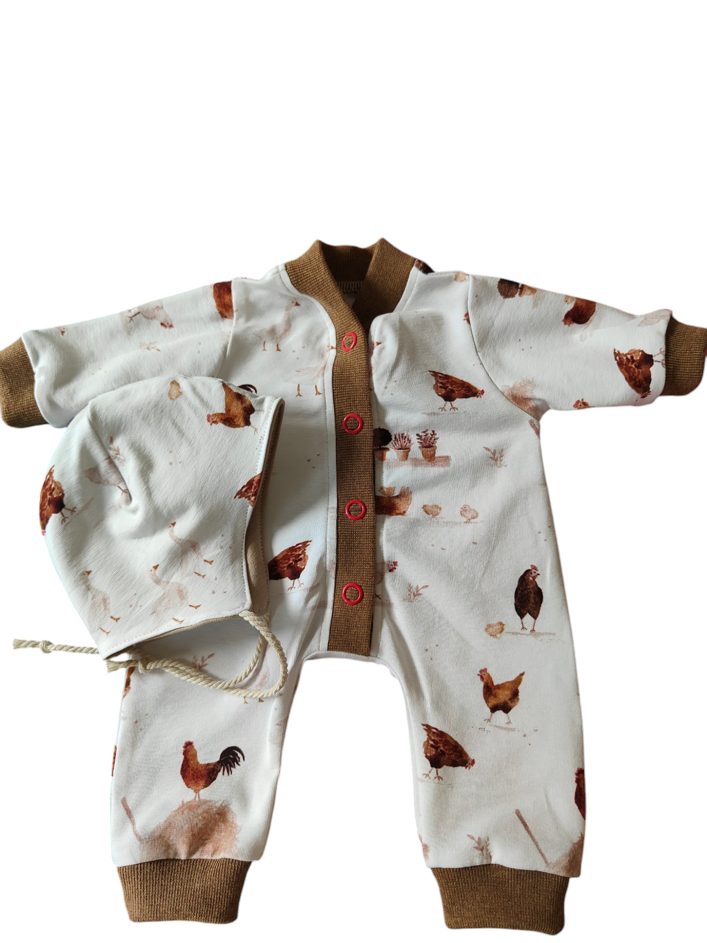 Frühchen Overall- Hühneralarm/Braun