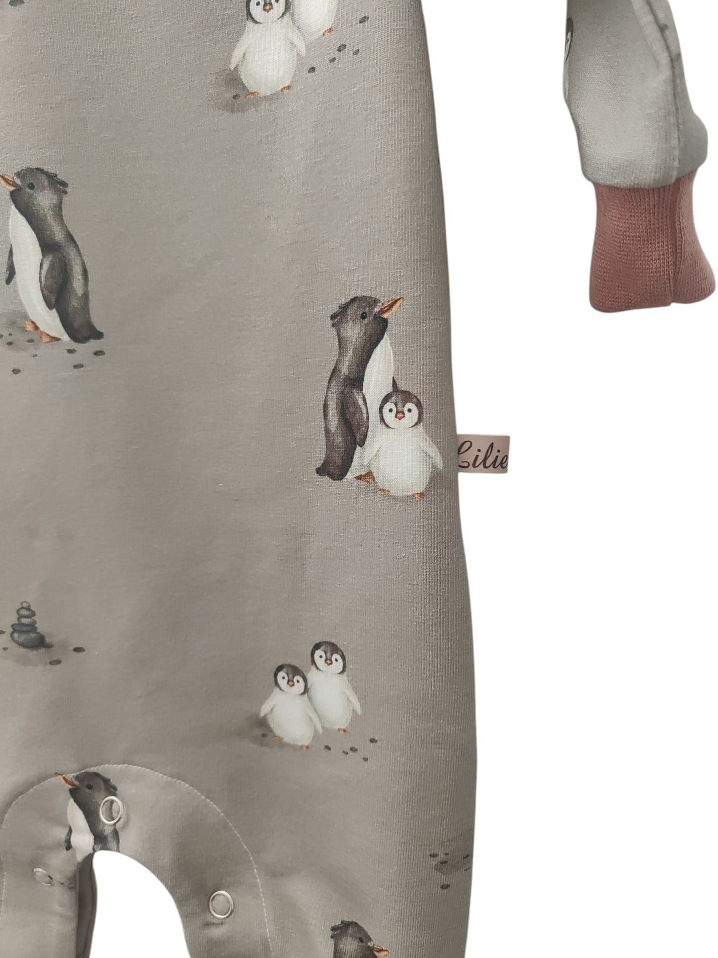 Retro-Overall aus Biobaumwollsweat- Pinguine -Grau/Rostrot