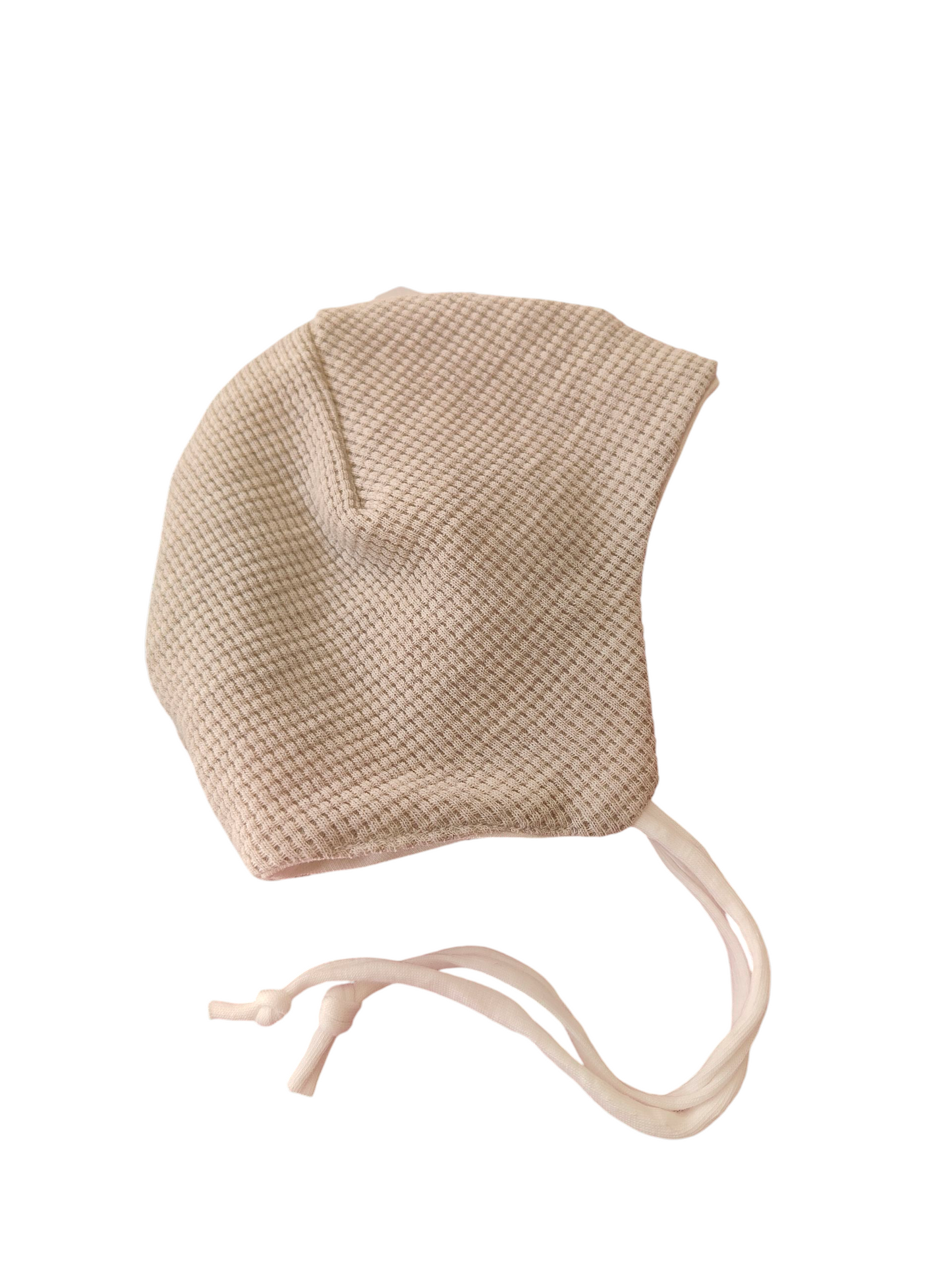 Babymütze mit Halstuch aus Biobaumwollsweat und Waffeljersey/Kuhle Eiszeit/Beige/Creme