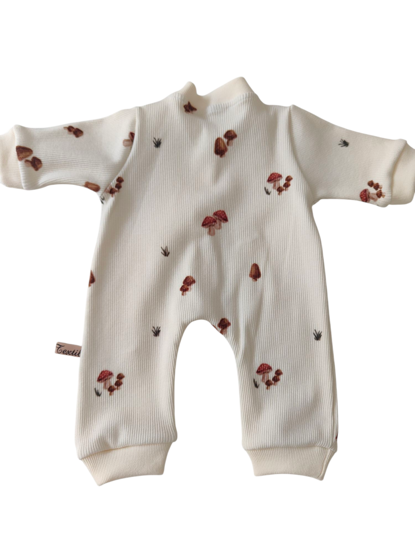 Frühchen Overall aus Biorippjersey /Fliegenpilze/Creme