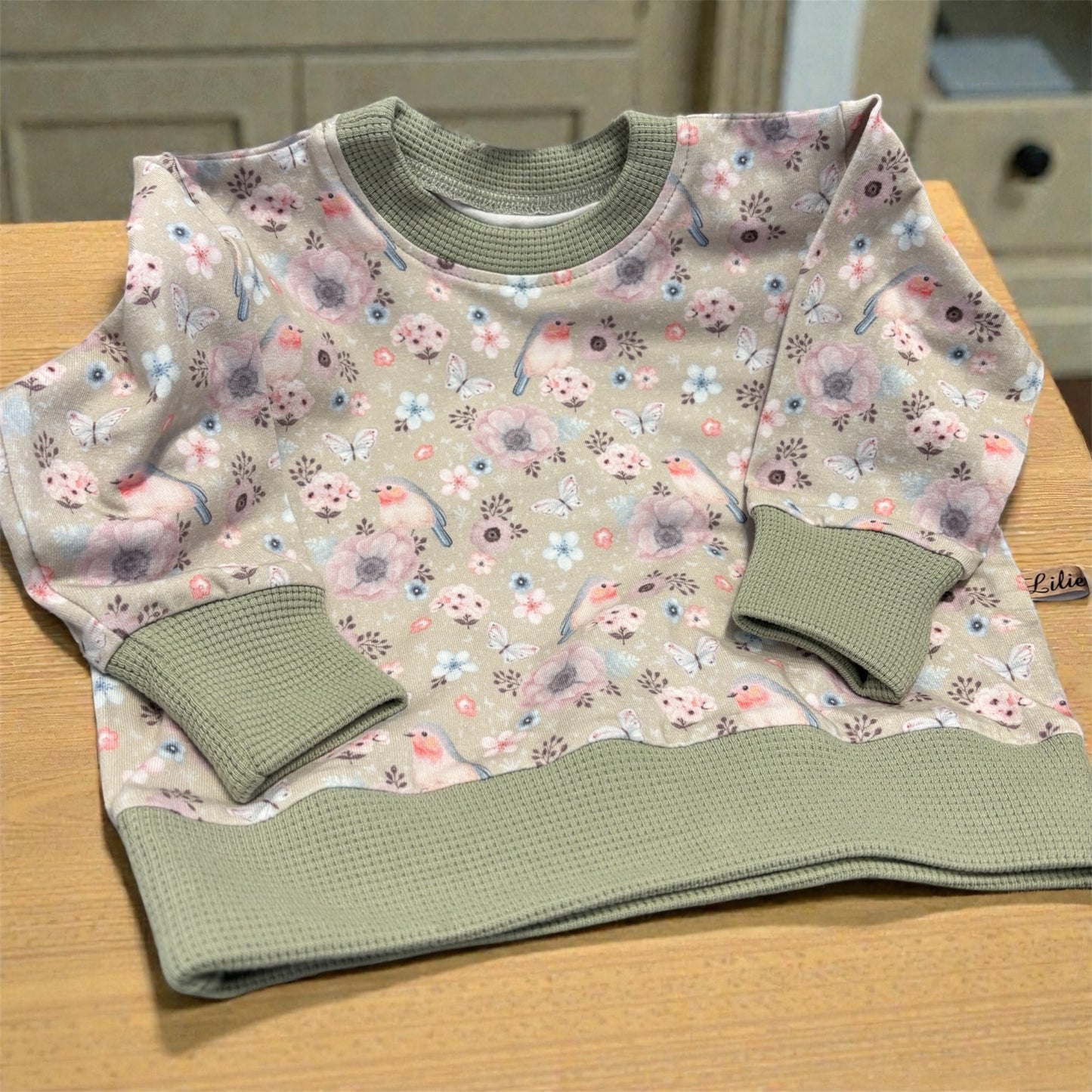 Oversizepulli aus Baumwolljersey-Vogelgezwitscher/mintgrün