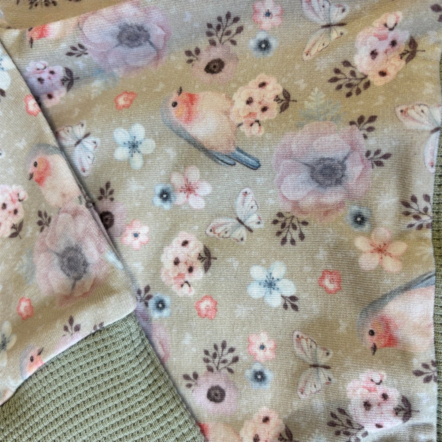 Oversizepulli aus Baumwolljersey-Vogelgezwitscher/mintgrün