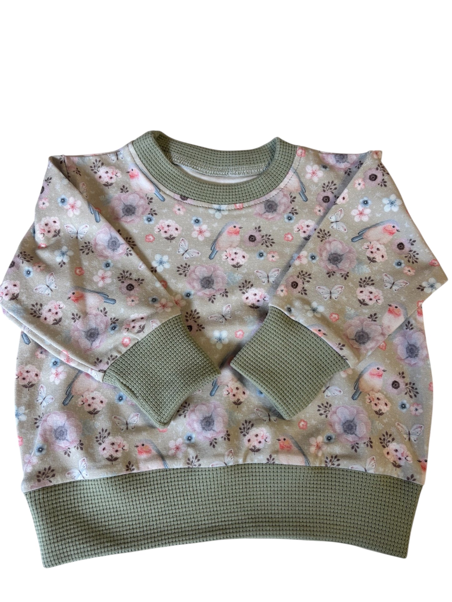 Oversizepulli aus Baumwolljersey-Vogelgezwitscher/mintgrün