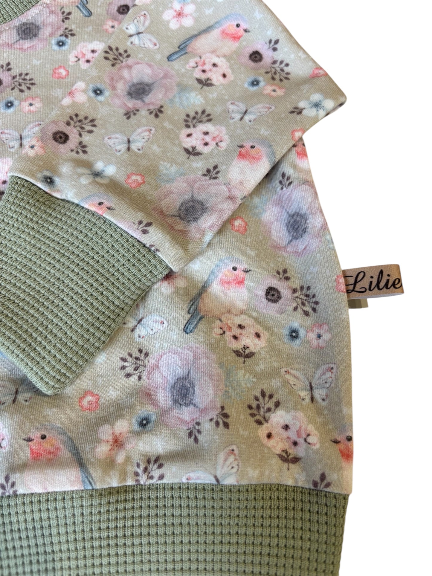Oversizepulli aus Baumwolljersey-Vogelgezwitscher/mintgrün