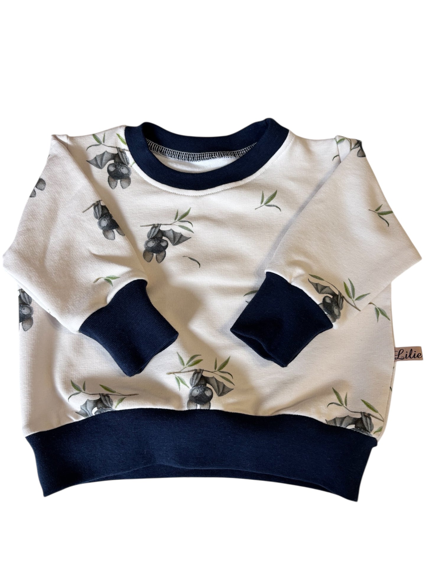 Biobaumwolle Oversizepulli-Fledermäuse/creme/dunkelblau