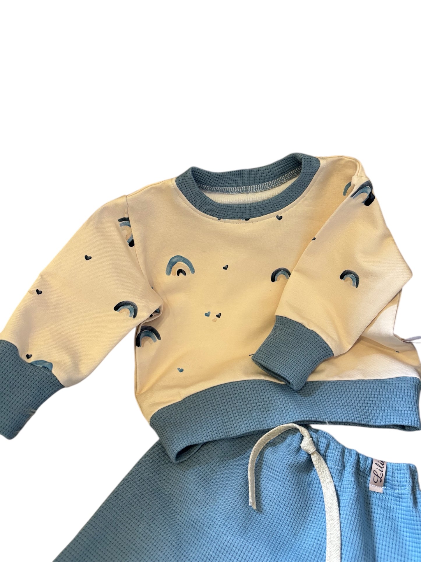 Biobaumwolle Oversizepulli- Regenbogen/Blau