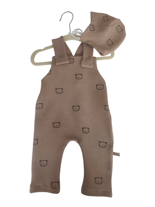 Homecomingset-Babylatzhose und Babymütze aus Waffeljersey-Bärchen/Beige