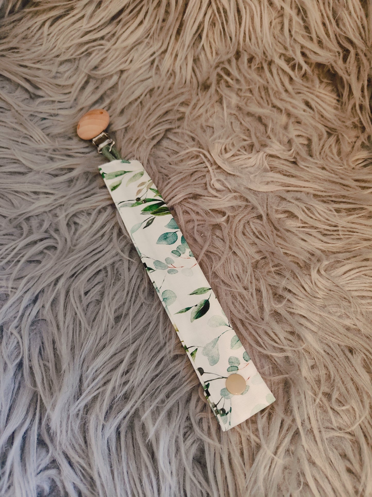 Schnullerband/Eukalyptusblätter/weiß/mintgrün