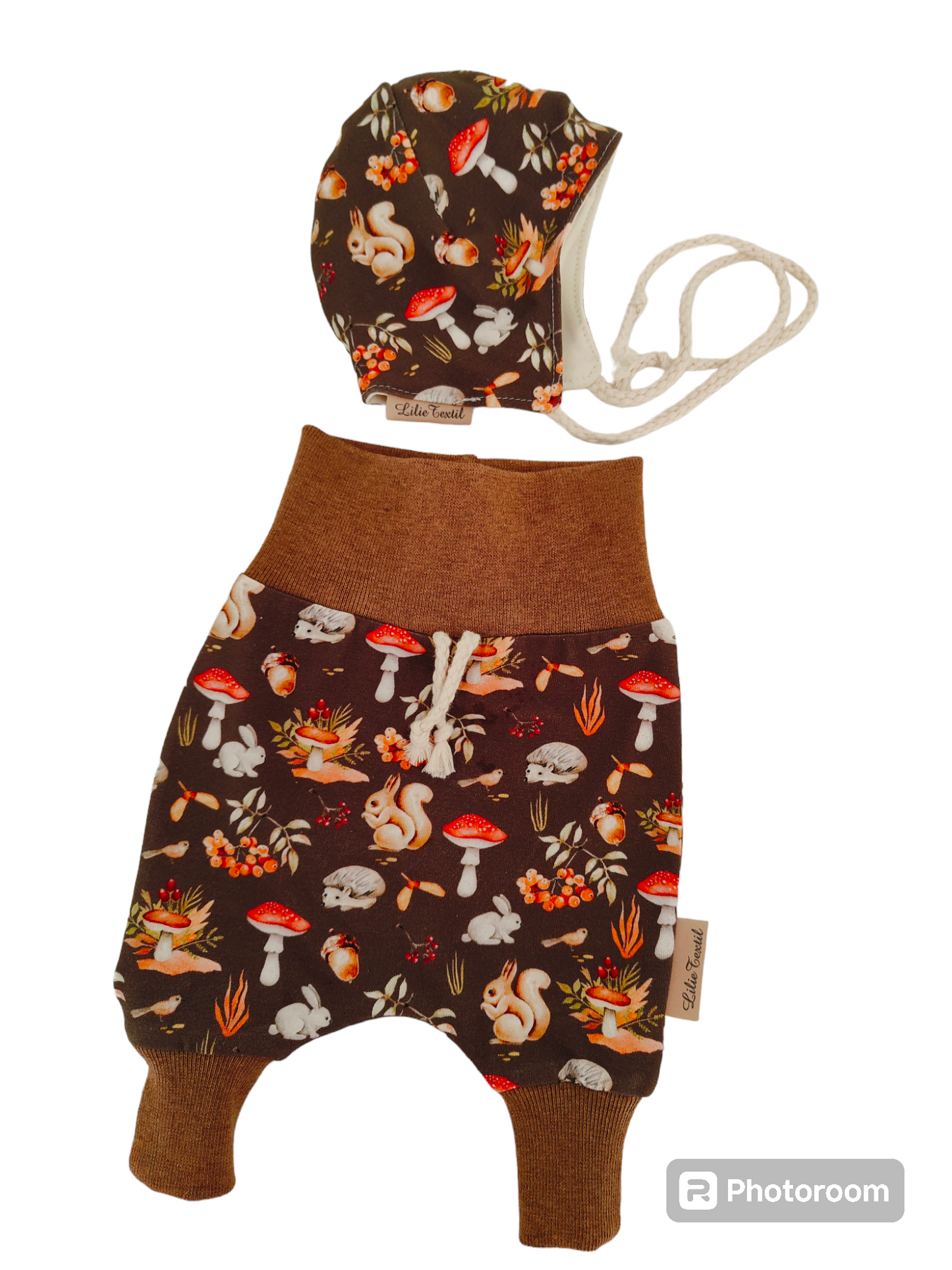 Frühchen Babyhose- Waldtiere und Pilze/ Braun