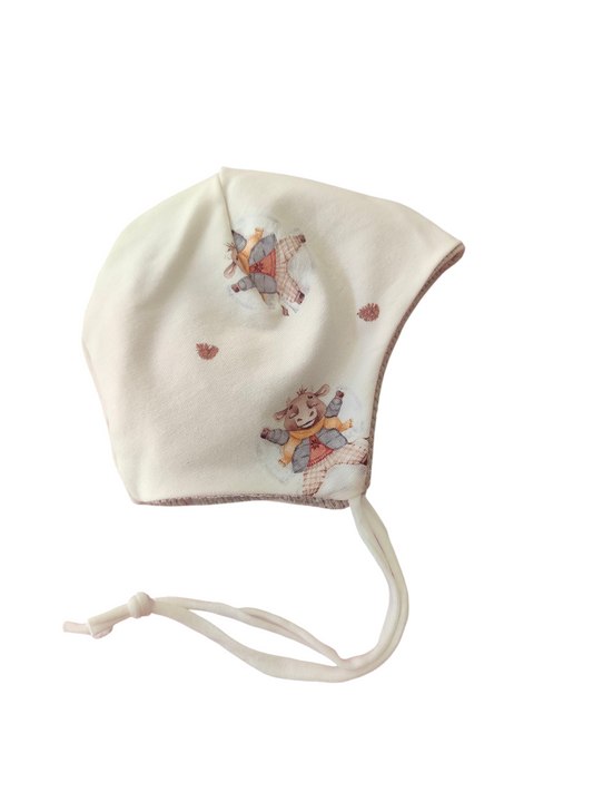 Babymütze mit Halstuch aus Biobaumwollsweat und Waffeljersey/Kuhle Eiszeit/Beige/Creme