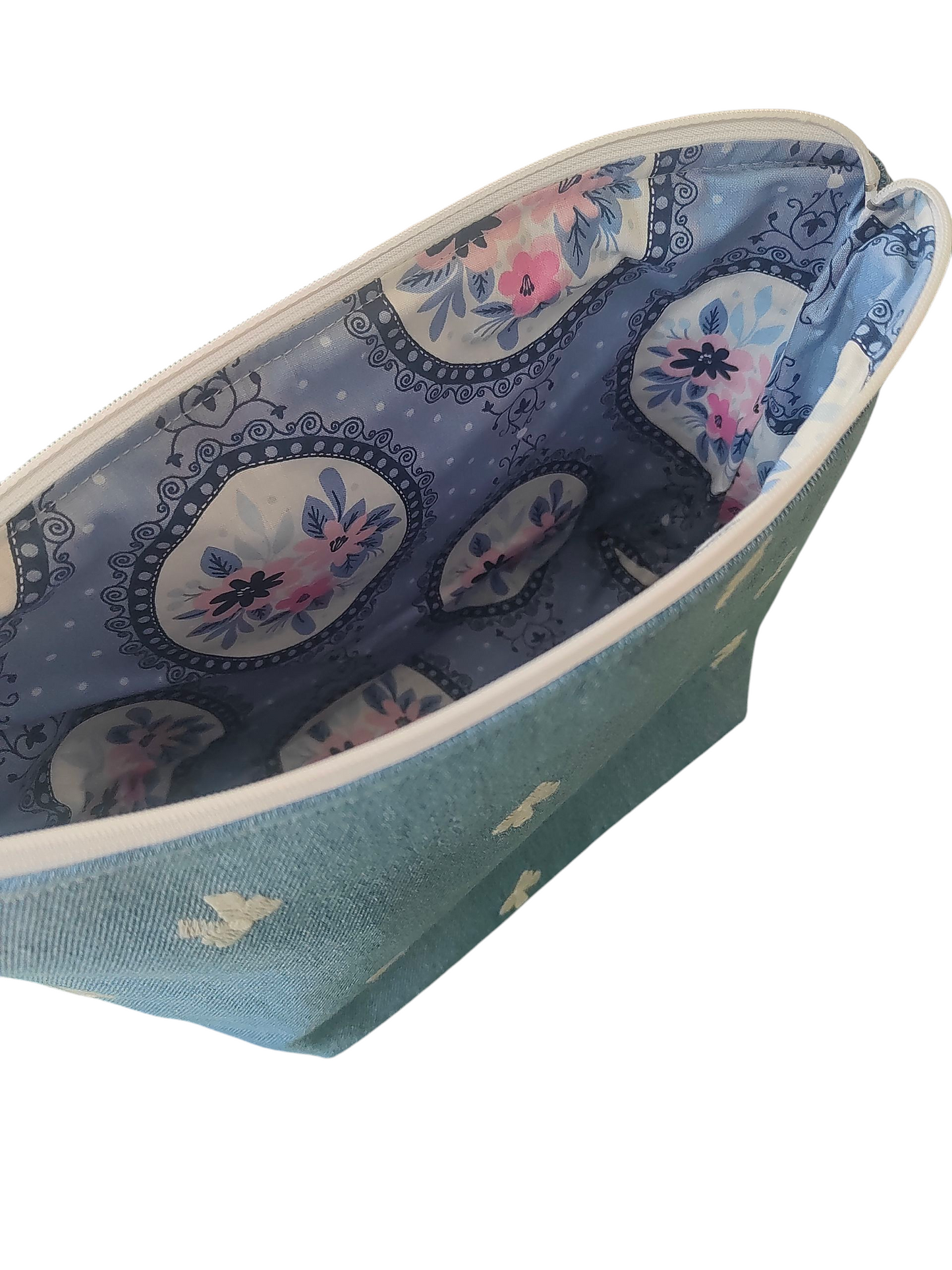 Kosmetiktasche-/Jeans-Schleifen/Blau-Rosa