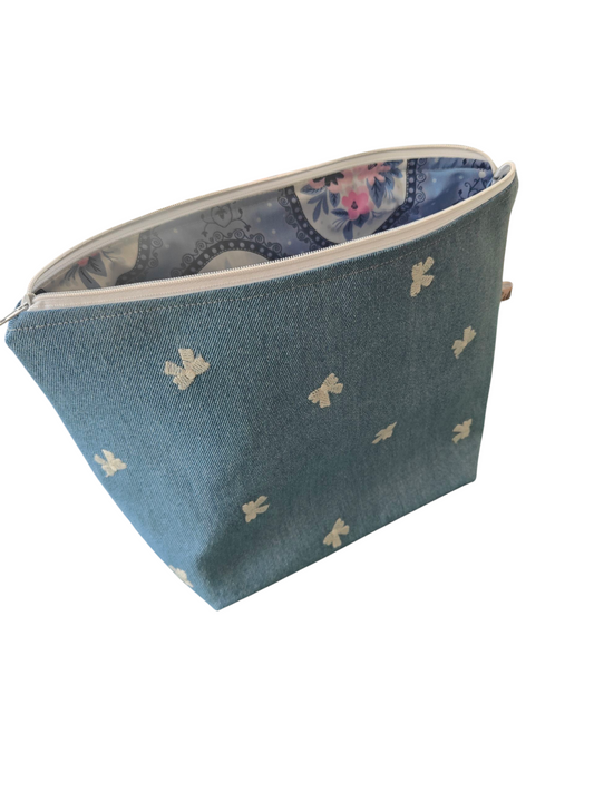 Kosmetiktasche-/Jeans-Schleifen/Blau-Rosa