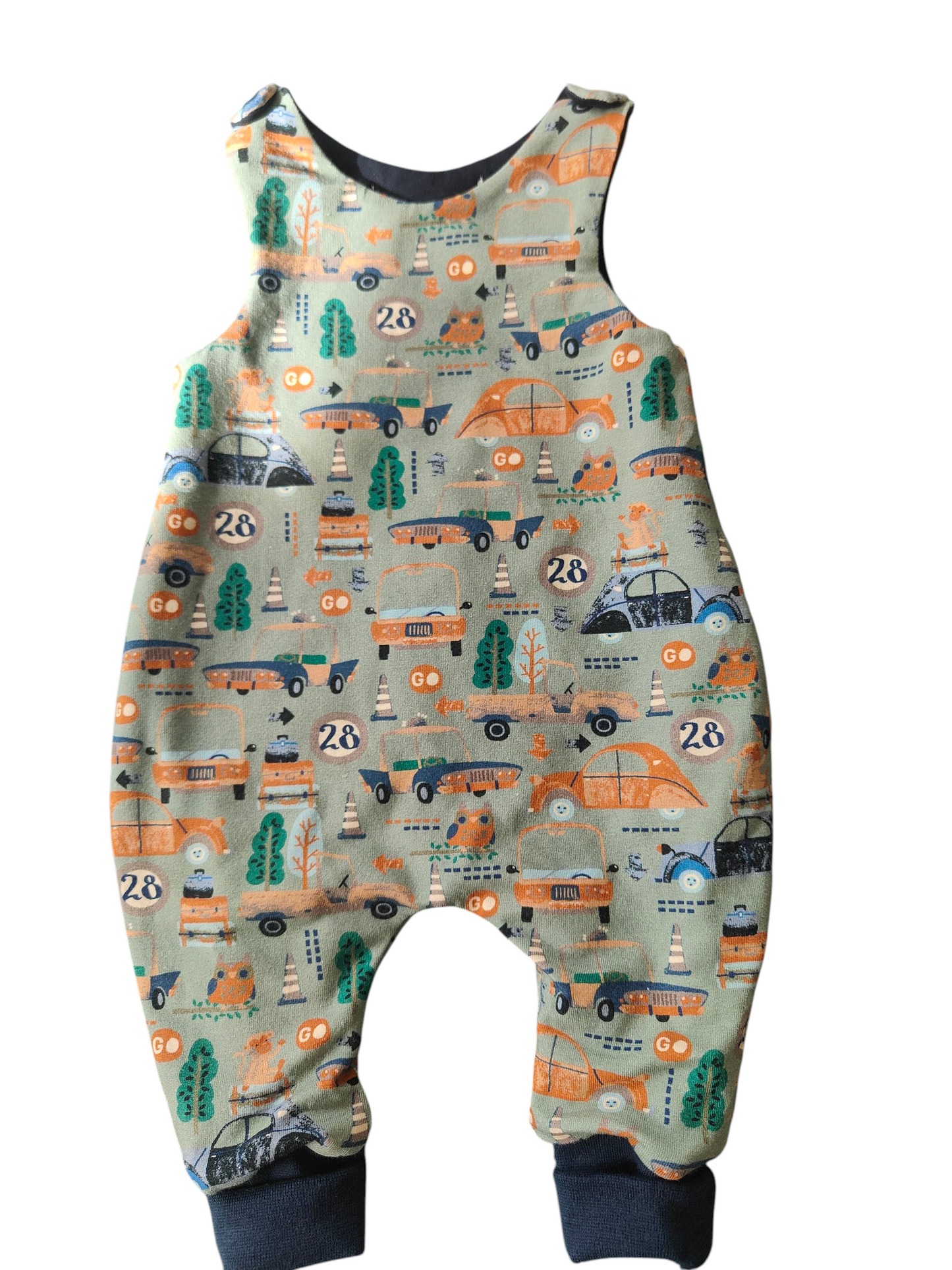 Babywendestrampler -Retrofahrzeuge/grün-blau/rost/dunkelblau