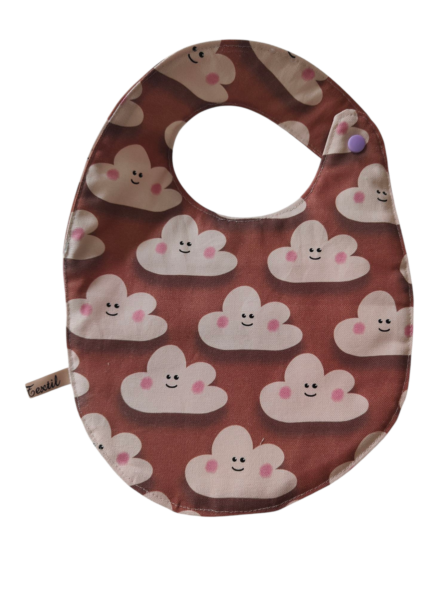 Großes besticktes Lätzchen Wolken/Geliebt/Rosa