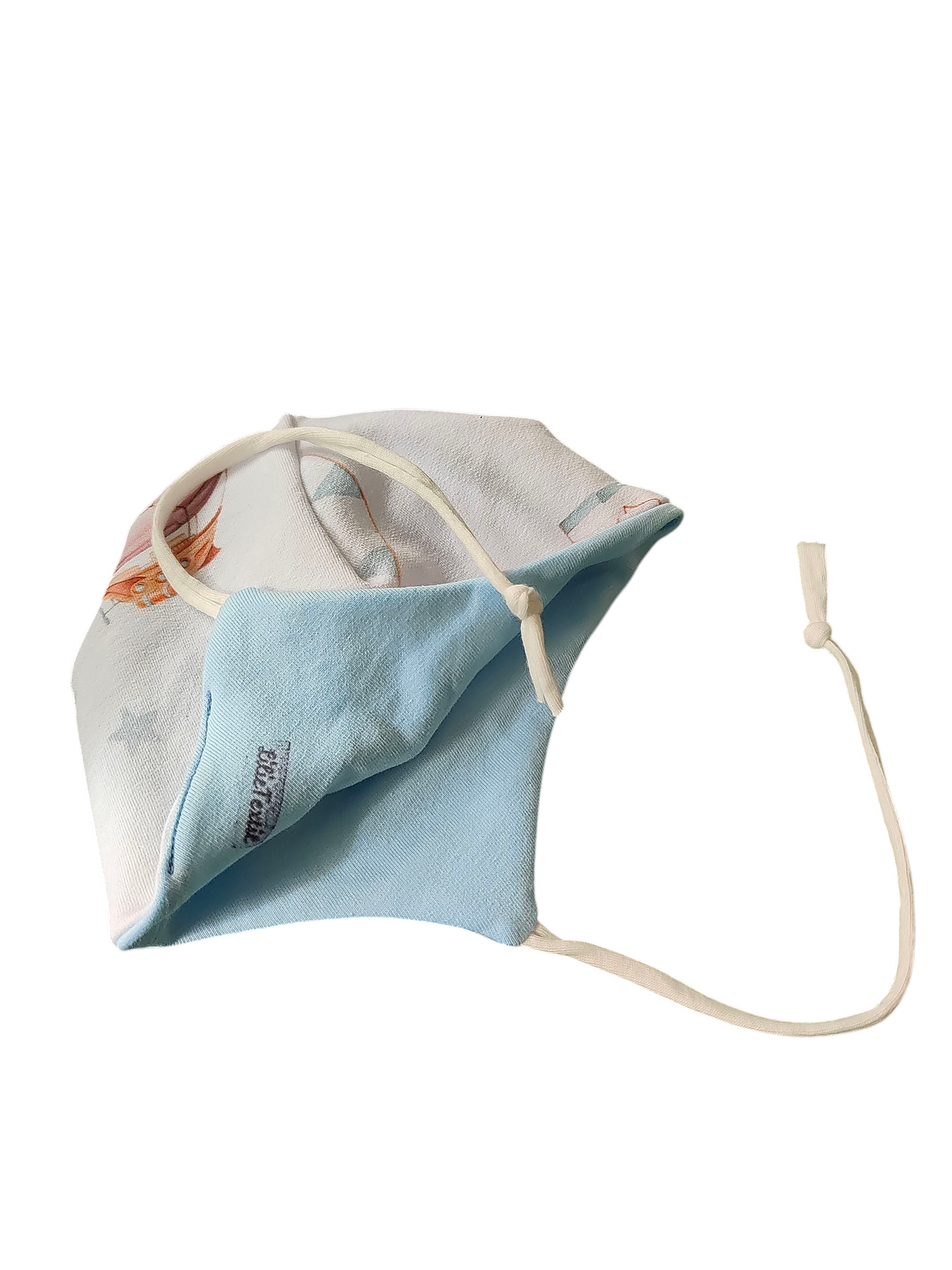 Babymütze mit Halstuch aus Baumwollsweat/Heißluftballon/weiß/hellblau