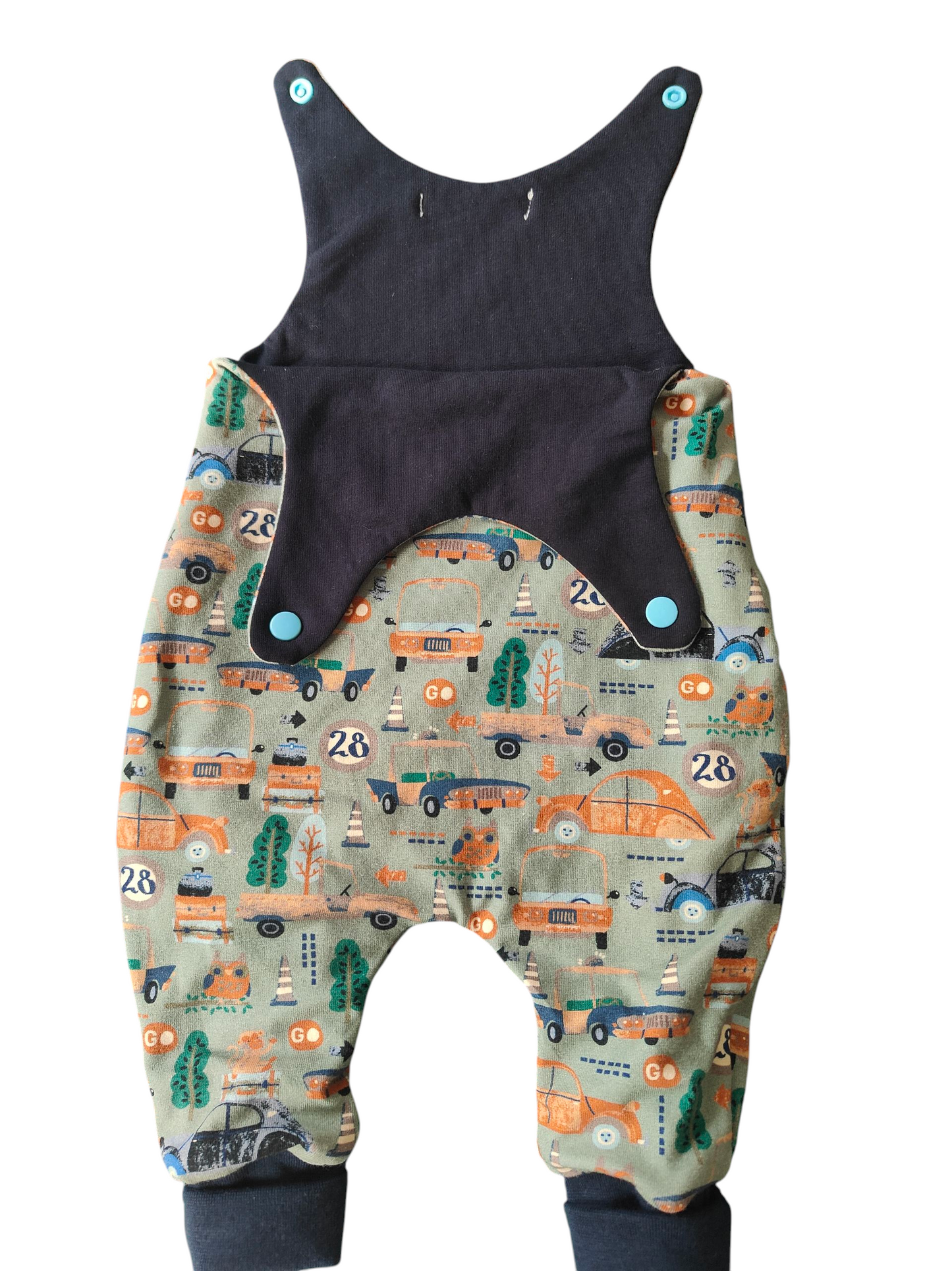 Babywendestrampler -Retrofahrzeuge/grün-blau/rost/dunkelblau