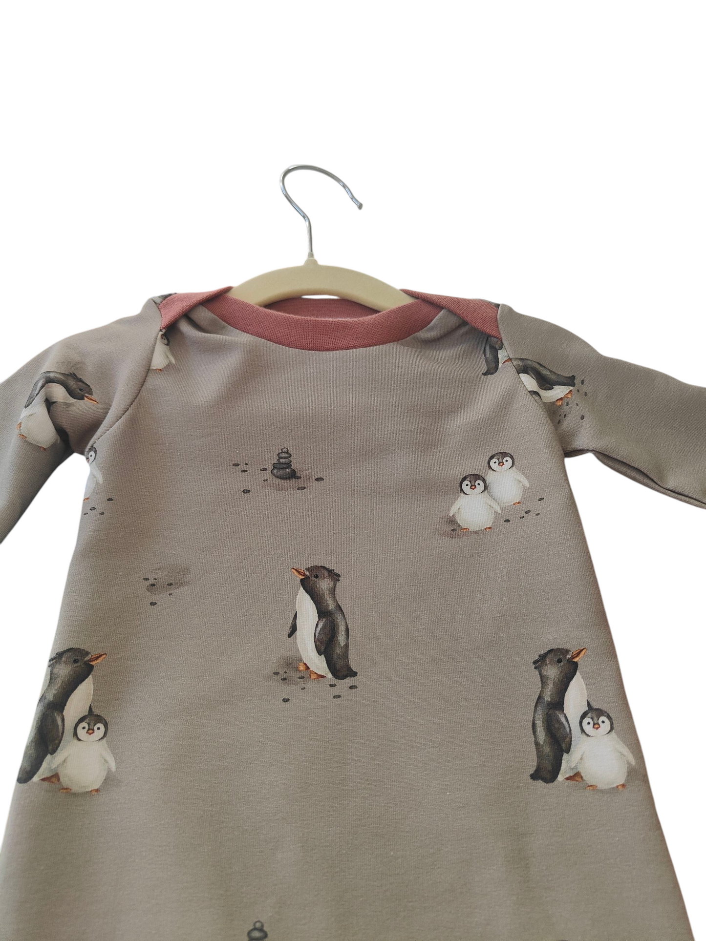 Retro-Overall aus Biobaumwollsweat- Pinguine -Grau/Rostrot