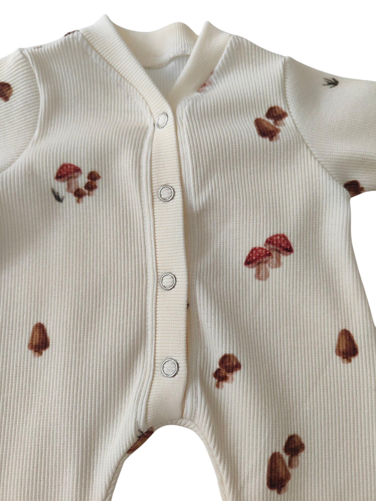 Frühchen Overall aus Biorippjersey /Fliegenpilze/Creme