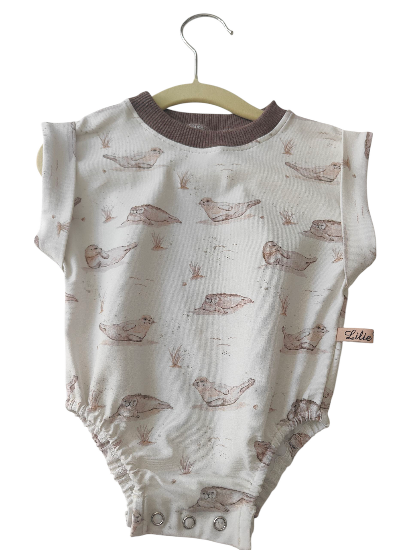 Bubblebody aus Biobaumwollrippjersey-Robben/beige