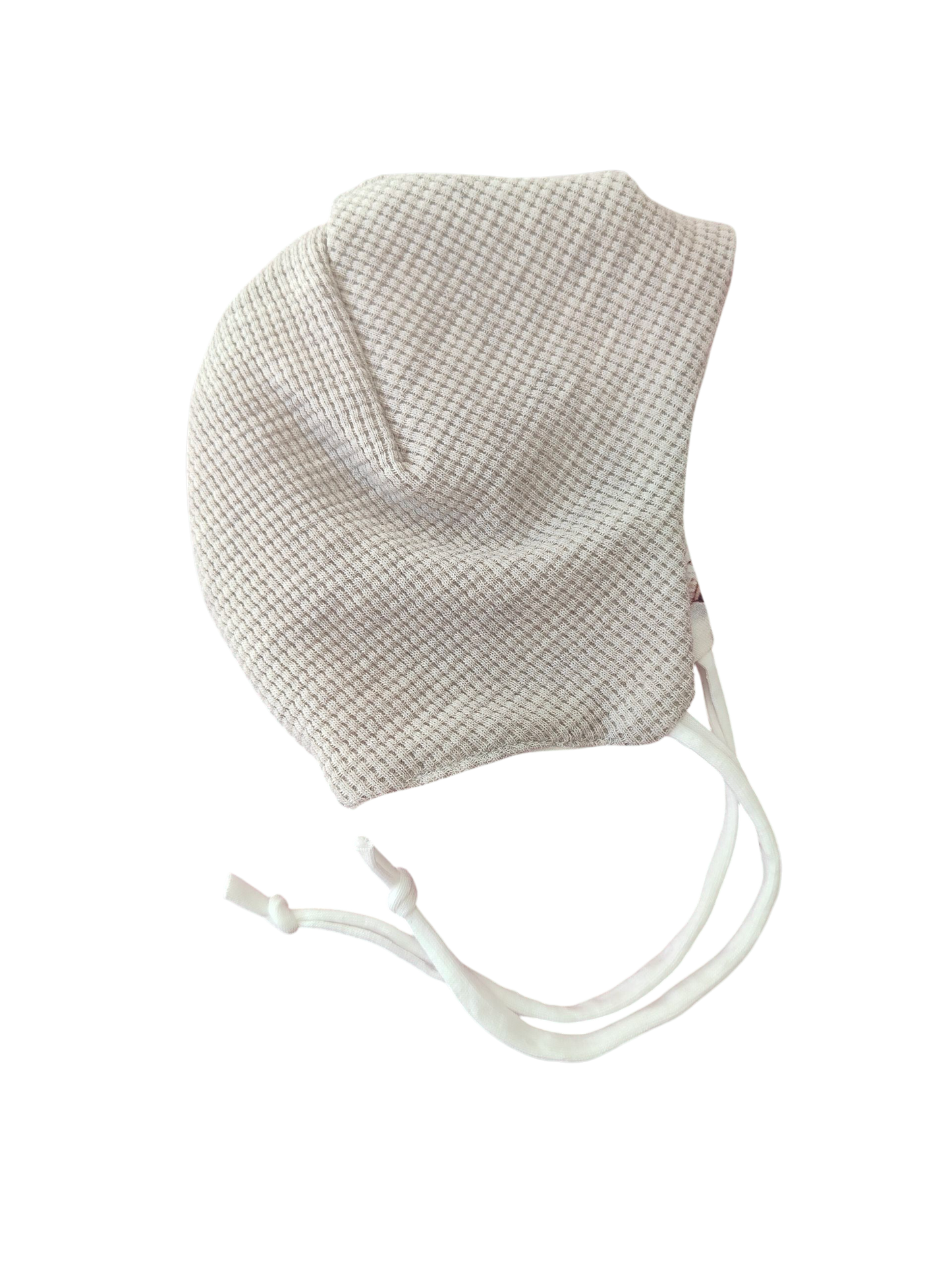 Babymütze mit Halstuch aus Biobaumwollsweat und Waffeljersey/Kuhle Eiszeit/Beige/Creme