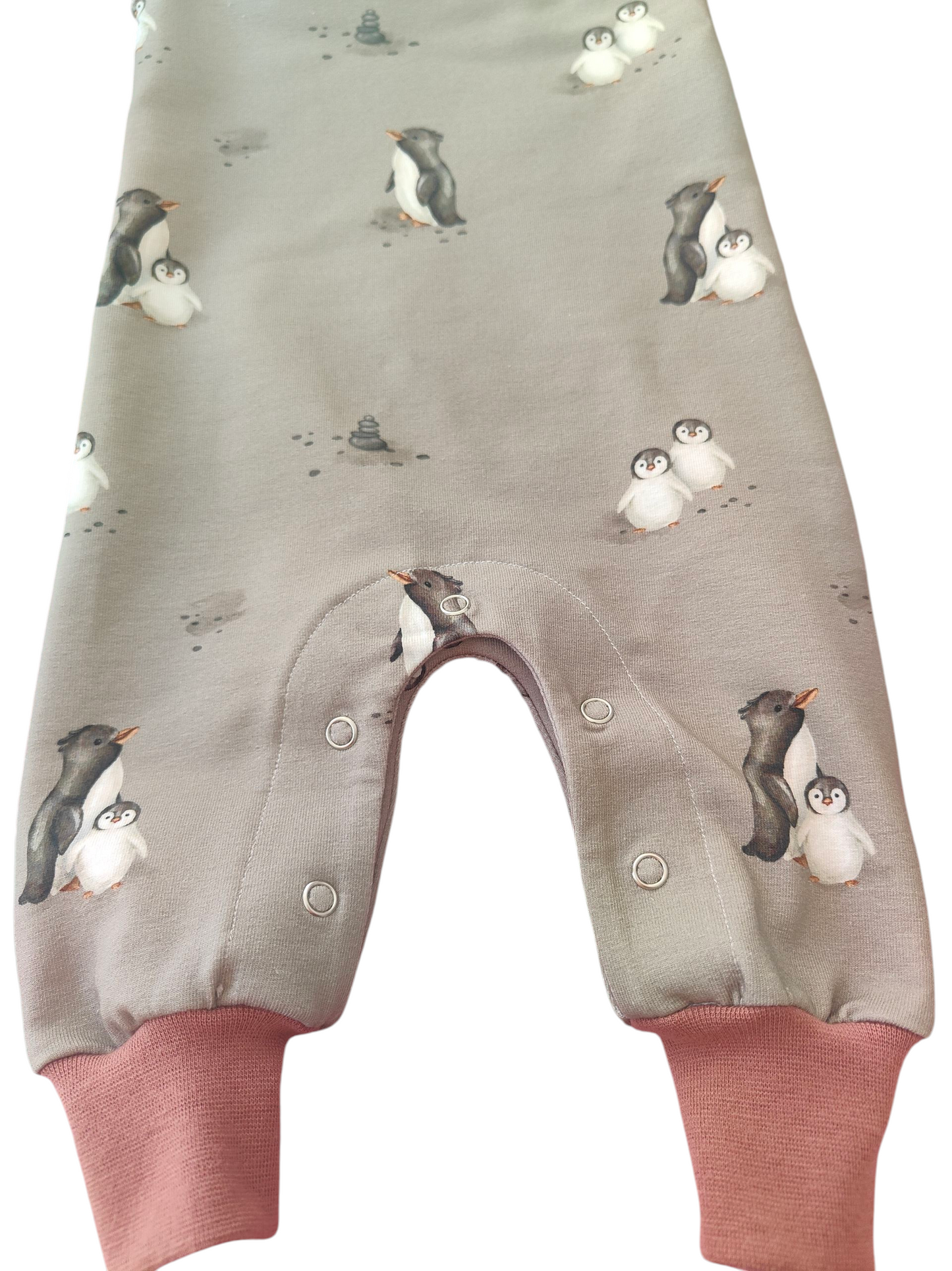 Retro-Overall aus Biobaumwollsweat- Pinguine -Grau/Rostrot