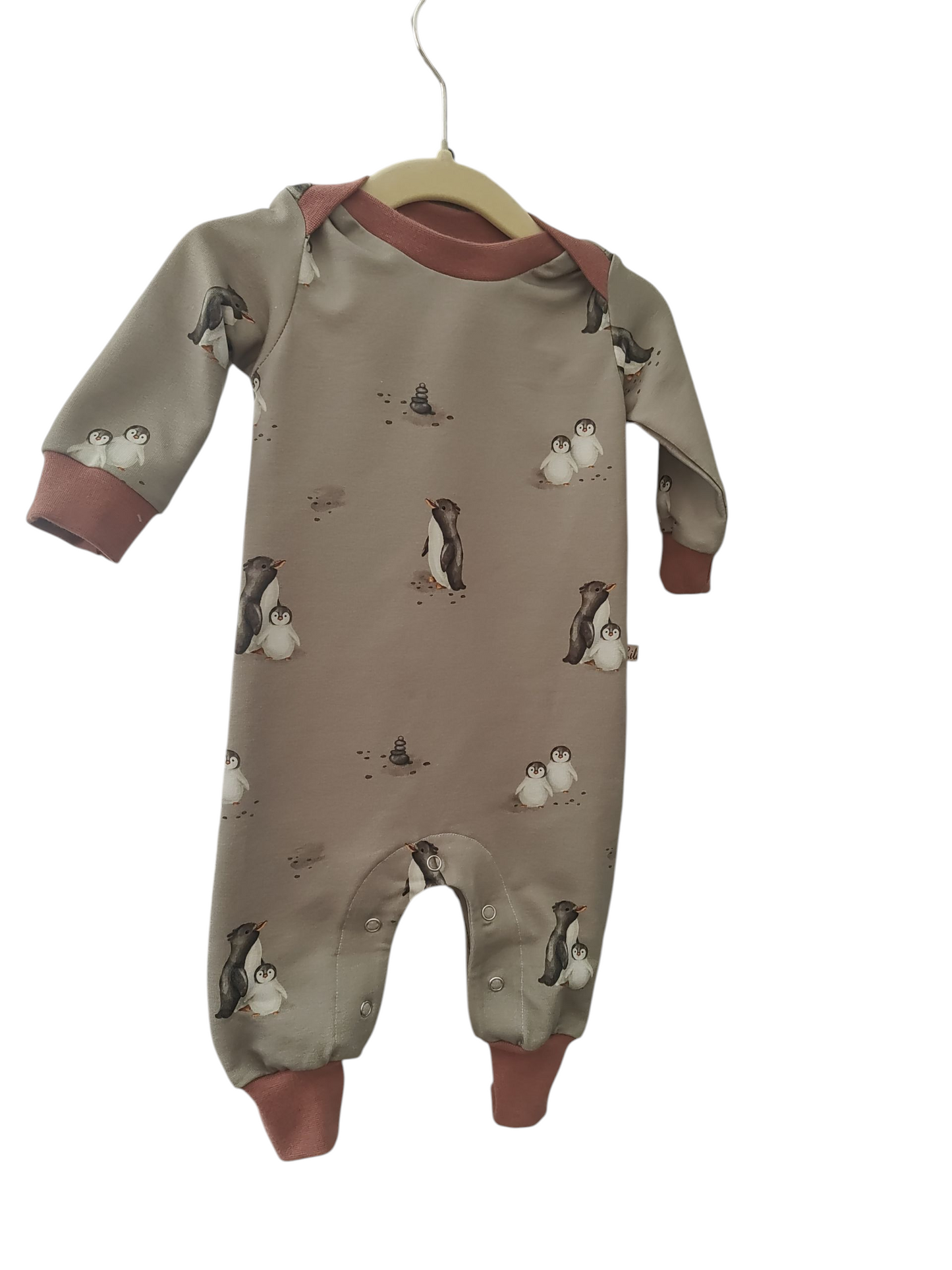 Retro-Overall aus Biobaumwollsweat- Pinguine -Grau/Rostrot