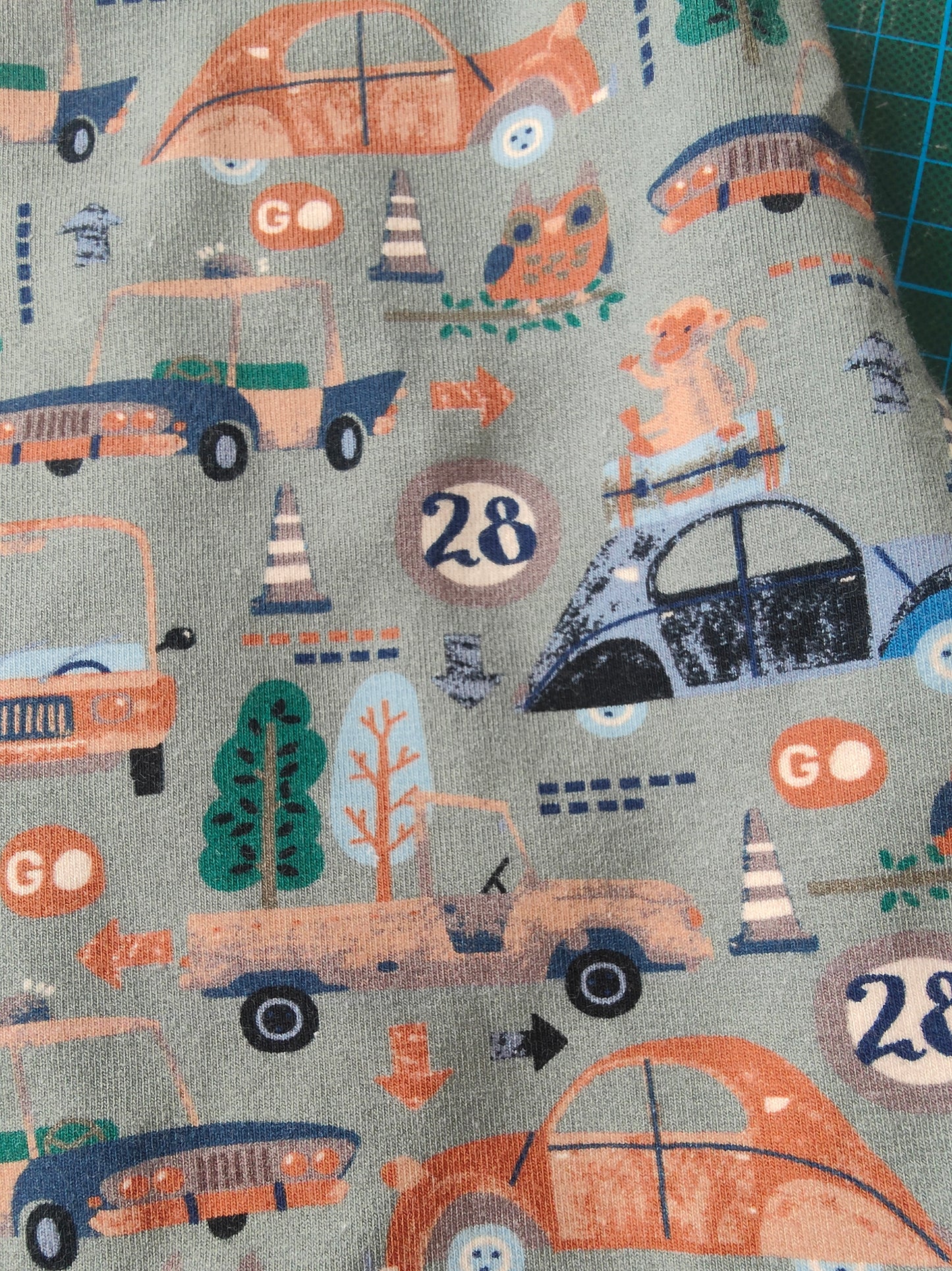 Babywendestrampler -Retrofahrzeuge/grün-blau/rost/dunkelblau