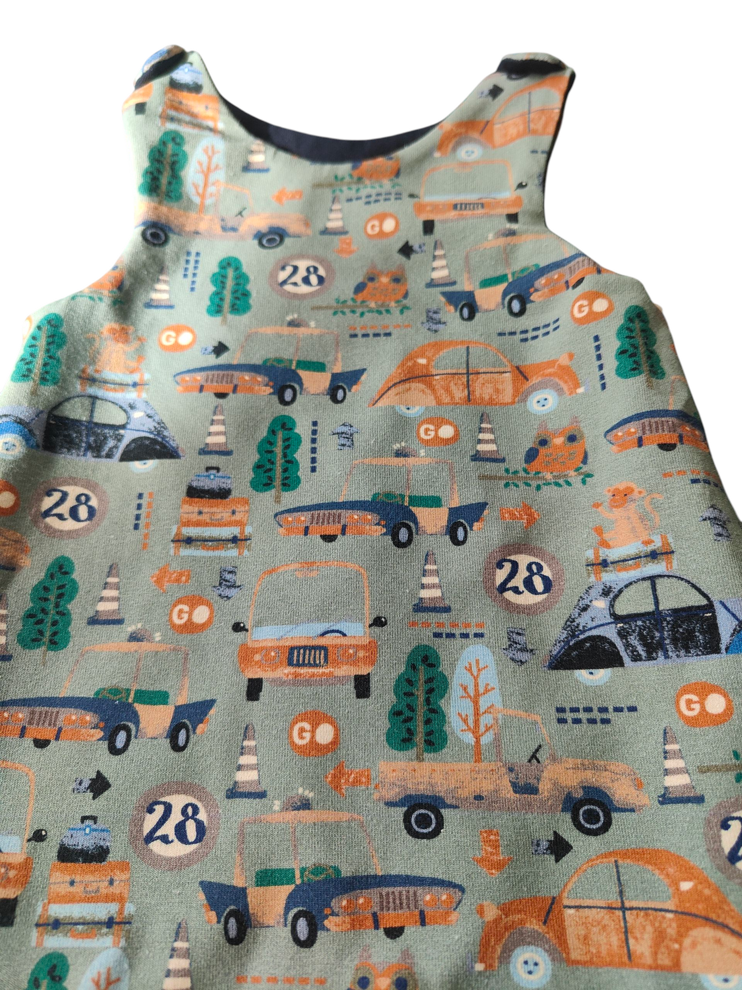 Babywendestrampler -Retrofahrzeuge/grün-blau/rost/dunkelblau