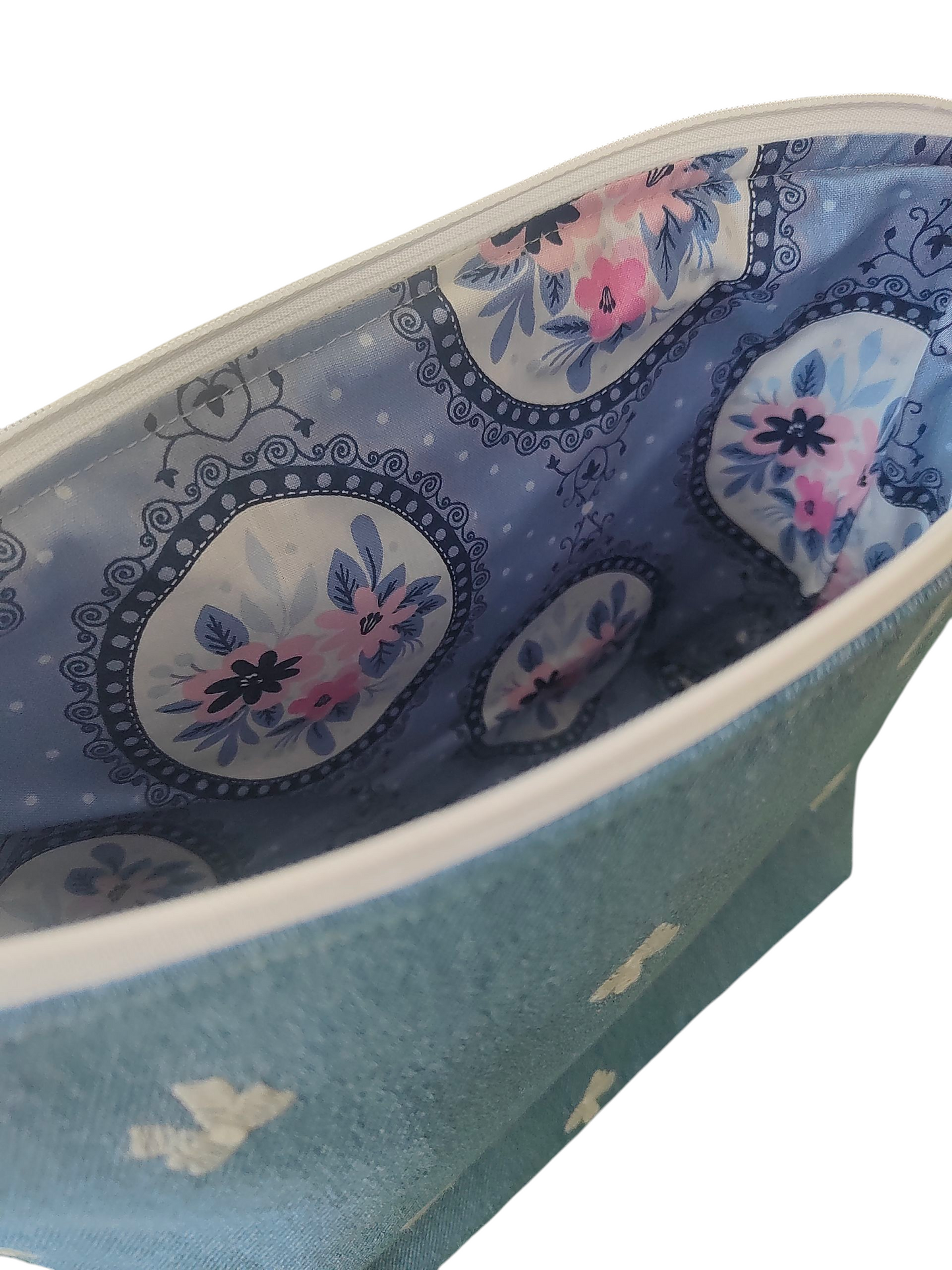 Kosmetiktasche-/Jeans-Schleifen/Blau-Rosa