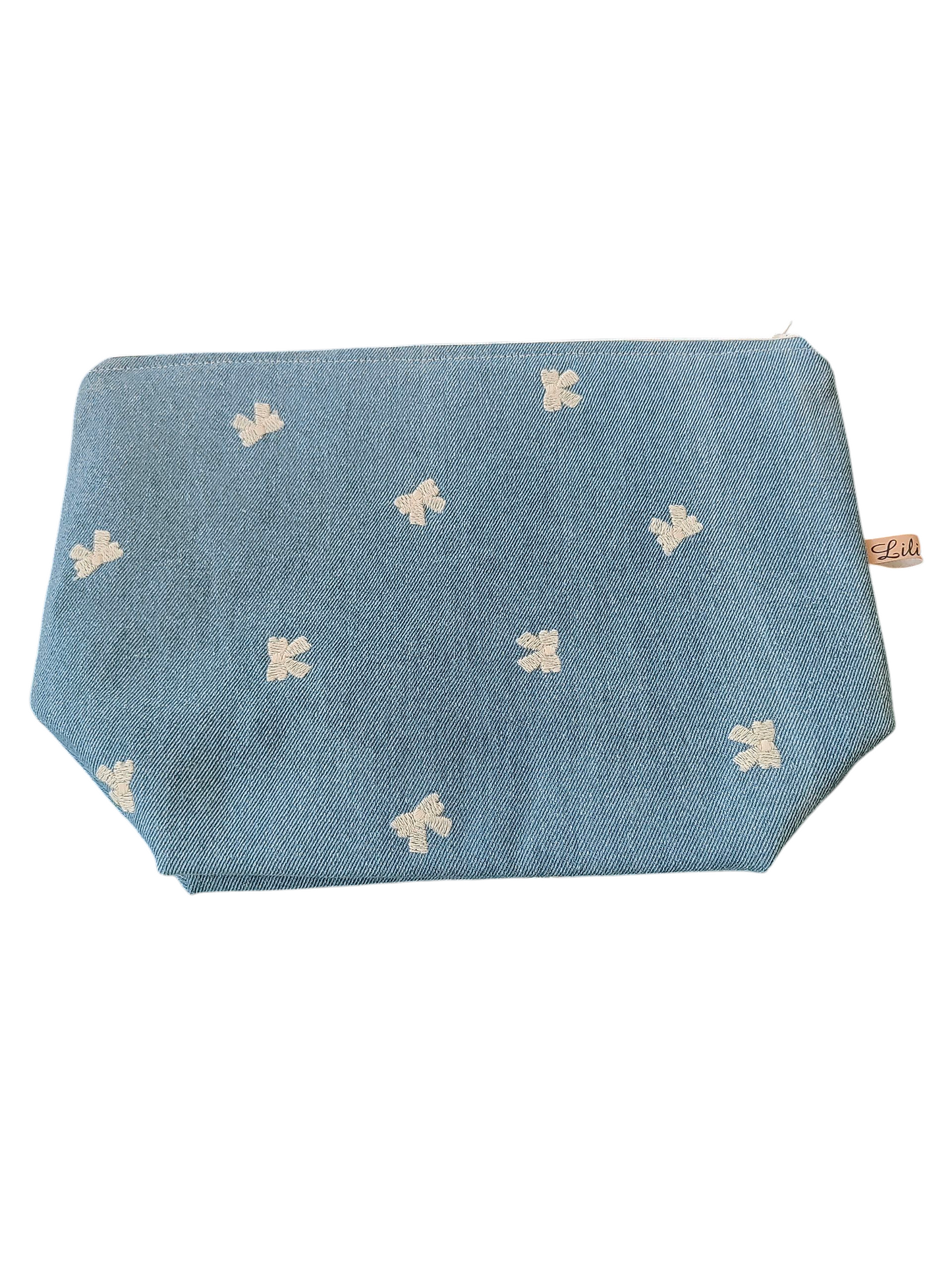 Kosmetiktasche-/Jeans-Schleifen/Blau-Rosa