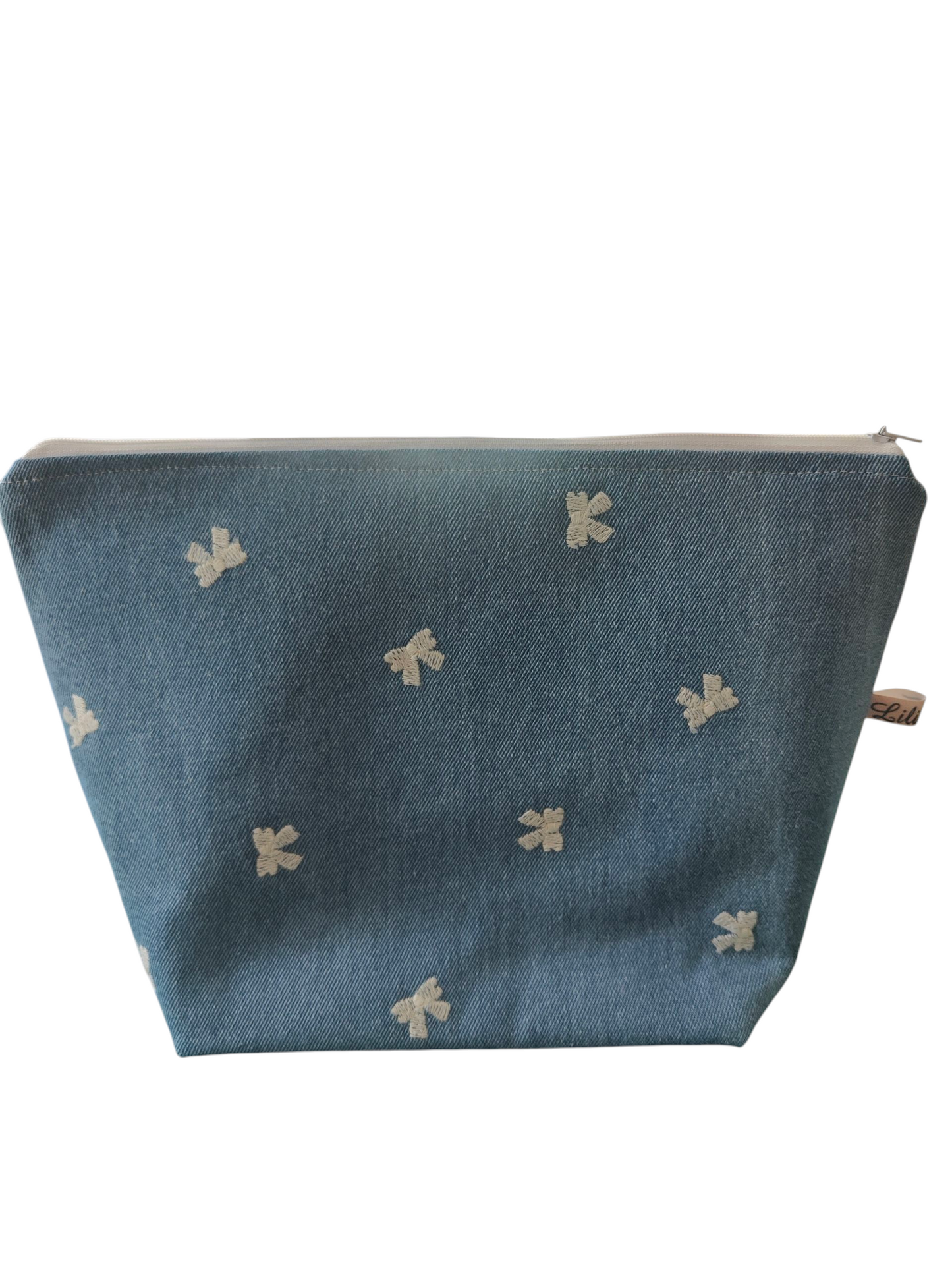 Kosmetiktasche-/Jeans-Schleifen/Blau-Rosa